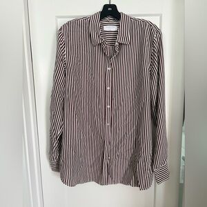 Everlane Relaxed Silk Shirt- Burgundy and White